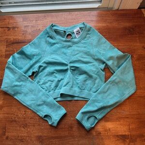 Teal Long Sleeve Crop Top Gym Shark
